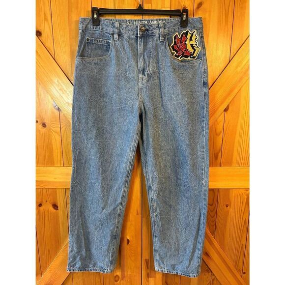 Ninth Hall Ambush Jeans Stone Wash Baggy Graffiti Embroidered Size 34 (8805) - Picture 1 of 9